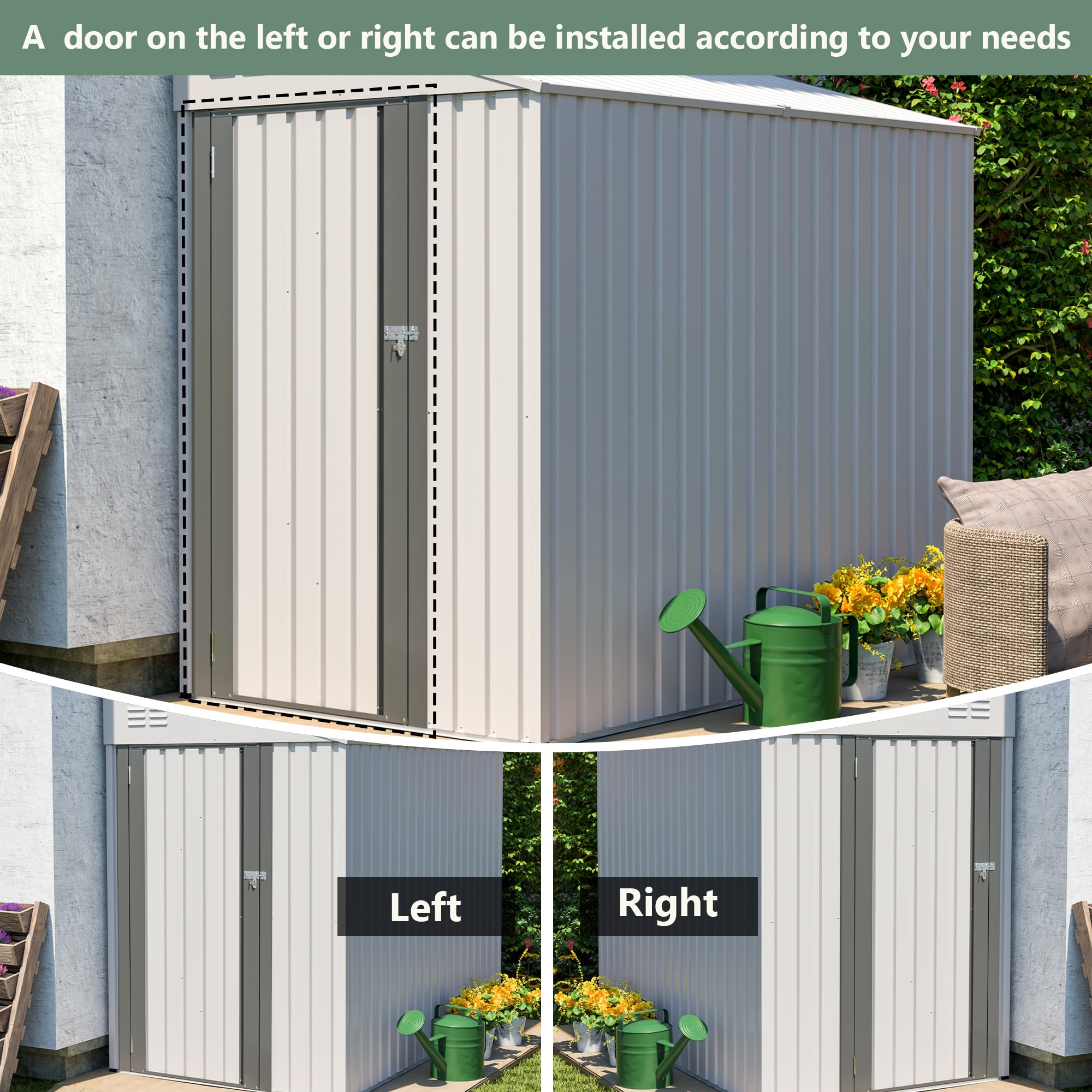LZBEITEM 7 x 4 ft Outdoor Metal Storage Shed Lean to, Small Metal Wall Side Door Sheds & Garden Tool Shed for Garden, Backyard, White
