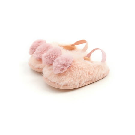 

Baby Winter Warm Slippers Shoes Newborn Girls Soft Crib Fuzzy Footwear Flats Shoes with Faux Bow