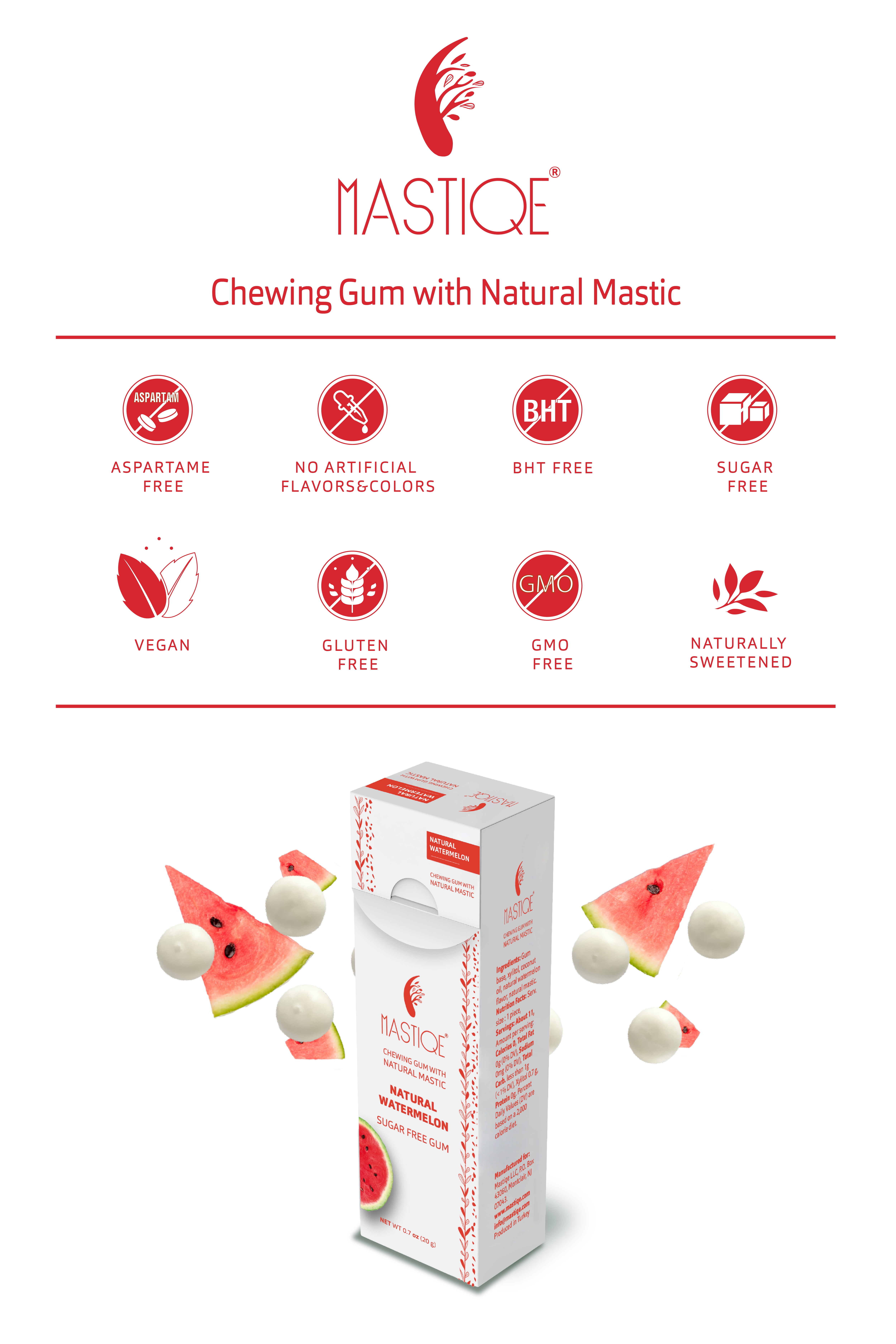 Mastiqe Sugar Free Chewing Gum with Natural Mastic -Watermelon