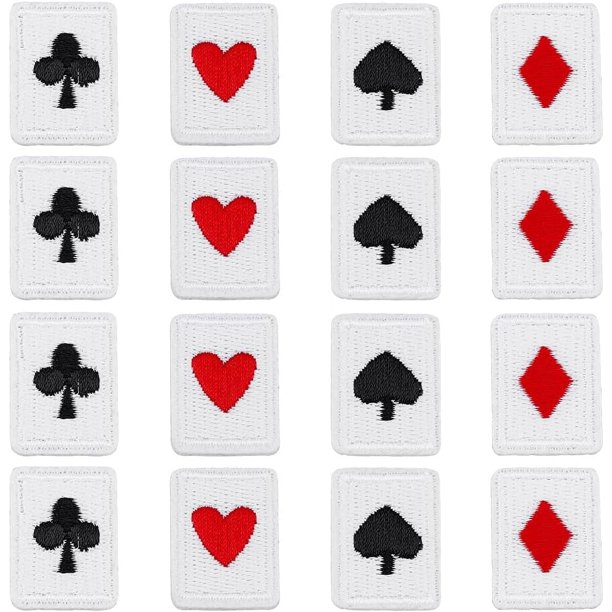 48 parches de poliéster de 4 estilos para naipes, para planchar o coser, con apliques de póker, con corazones rojos y negros, con diamantes y espadas.