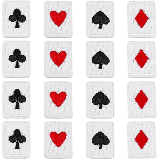 48 parches de poliéster de 4 estilos para naipes, para planchar o coser, con apliques de póker, con corazones rojos y negros, con diamantes y espadas.