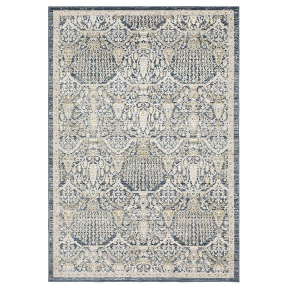 Oriental Weavers Cavett Area Rug - CAV06 - 2'7" x 7'9" - in Navy/ Gold - Vintage Inspired, Stain Resistant, Family and Pet Friendly , Entryway, Hallway Runner Rug