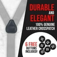 thumbnail image 4 of Hold'Em Men Y-Back Genuine Leather Trimmed Button End Tuxedo Suspenders Many Colors and Designs - Grey with Black Leather (Regular 46" long), 4 of 7