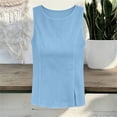 thumbnail image 4 of VBVC Women's Cotton Linen Crew Neck Tank Tops , Ladies' Loose Fit Casual Summer Basic Blouses , Soft Lightweight Sleeveless Tees For Women,Light Blue,S-2XL, 4 of 8