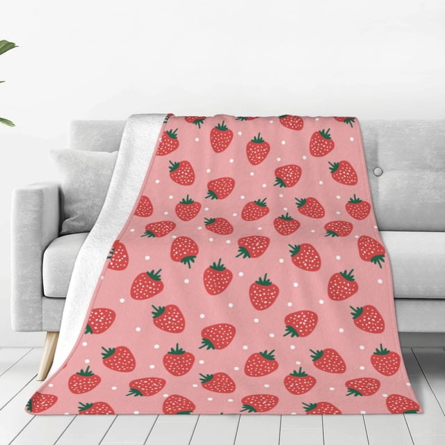 Fotbe Strawberries Manta de Franela Acolchonada con Estampado, Súper Suave y Esponjosa, Extra Grande para Sofá, Cama, Uso Todo el Año-60"x50"