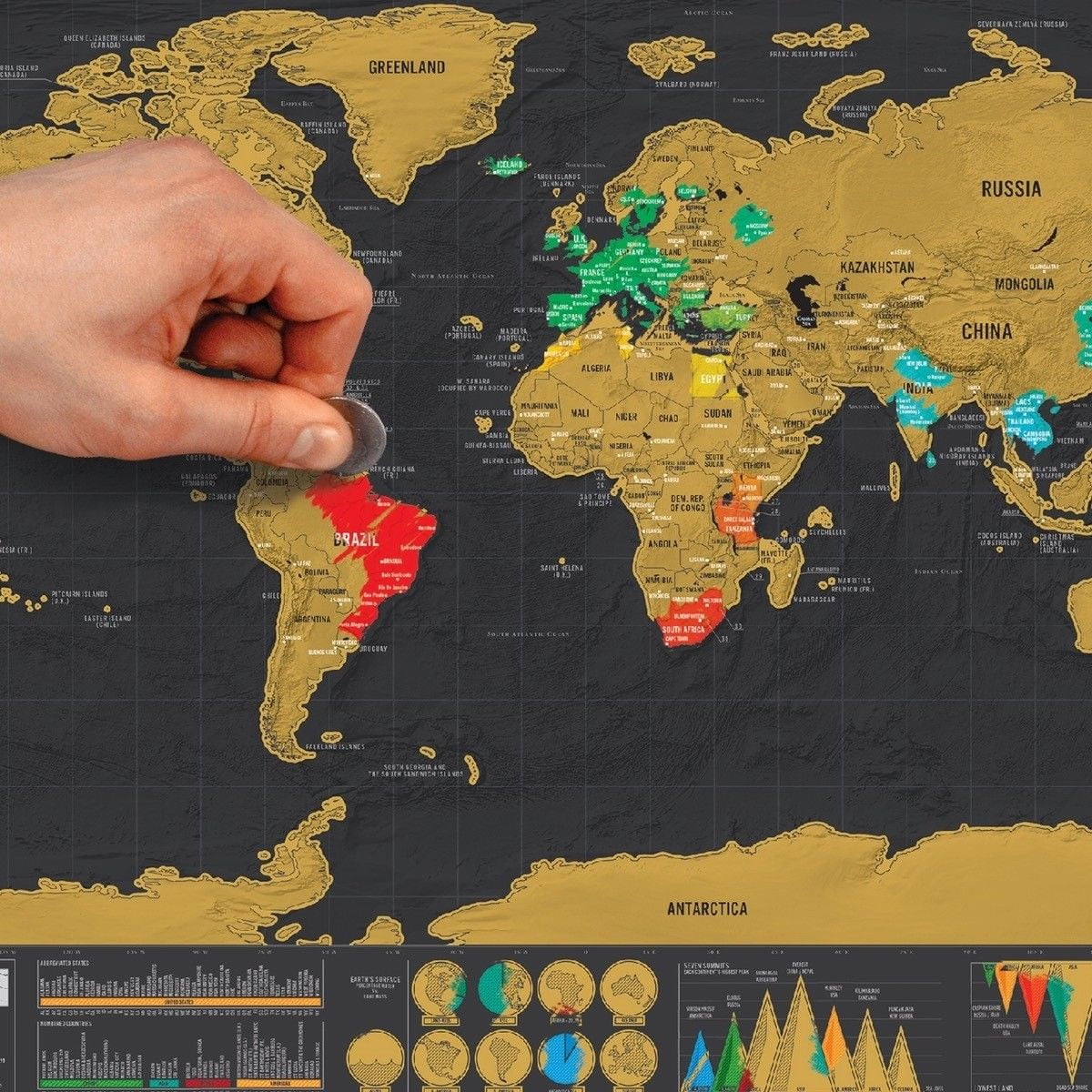 Scratch World Map to rub Scratch off scratch Poster Poster Map Beig 