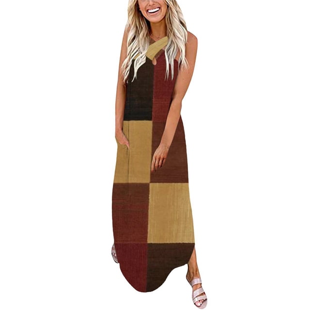 SMihono Robe d'Été Grande Taille pour Femmes 2023 Décontractée Ample d'Été Imprimée Robe Débardeur Robe de Plage Col Rond Sans Manches Robes