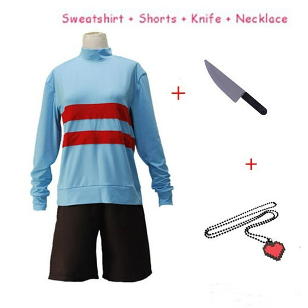 Anime Game Undertale Frisk Chara Cosplay Costume Andertail Sweatshirts High Collar Long Sleeve Clothing Shorts Knife Necklace heqiyong LED