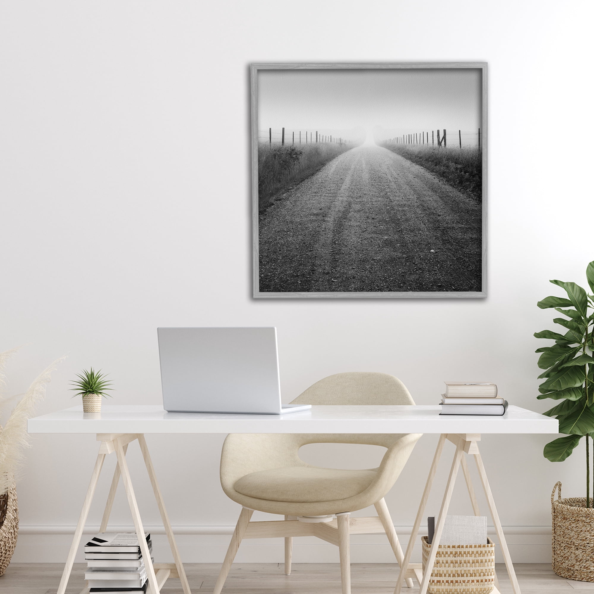 Stupell Industries Country Road in Morning Mist Gray Framed Giclee Art, design by Chip Forelli