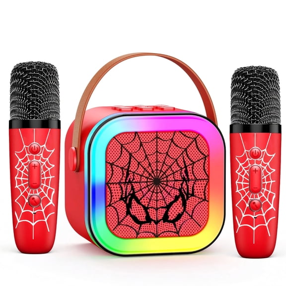 Mini Karaoke Machine, Portable Bluetooth Speaker with 2 Microphones, USB Rechargeable, LED Lights, Works with All Phones, for Family Gatherings, Parties & Outdoor Trips, Birthday Gift