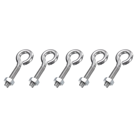 Uxcell 5 Pack Eye Bolts, M6 x 26mm 304 Stainless Steel Threaded EyeBolt Silver Eye Hooks with Nut for Hanging or Securing Cables