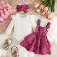 thumbnail image 2 of UAYOTSE Baby Girl Long Sleeve Ribbed Top + Heart Bow Suspender Skirt + Headband 3Pcs Set Size 6-9 Months, 2 of 8