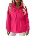 thumbnail image 7 of Jsaierl Women's Water Resistant Hooded Anorak Jacket Snap Button Drawstring Waist Windproof Lightweight Outdoor Rain Coat, 7 of 7