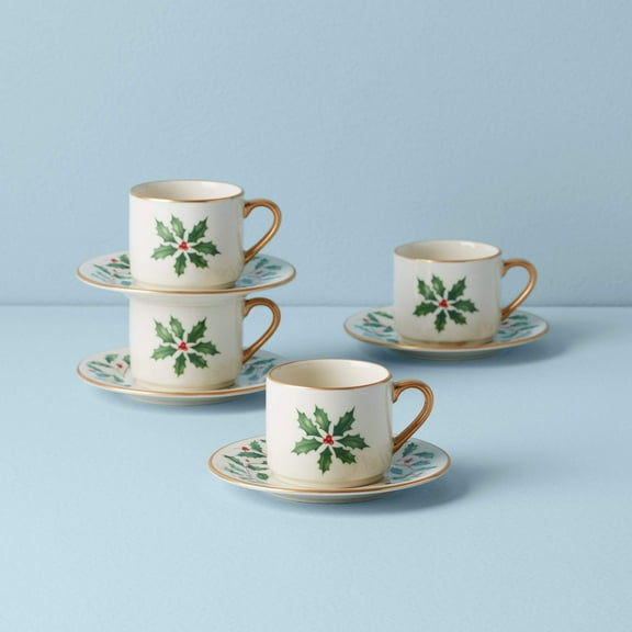 Lenox Holiday Espresso Cup & Saucer, Set of 4