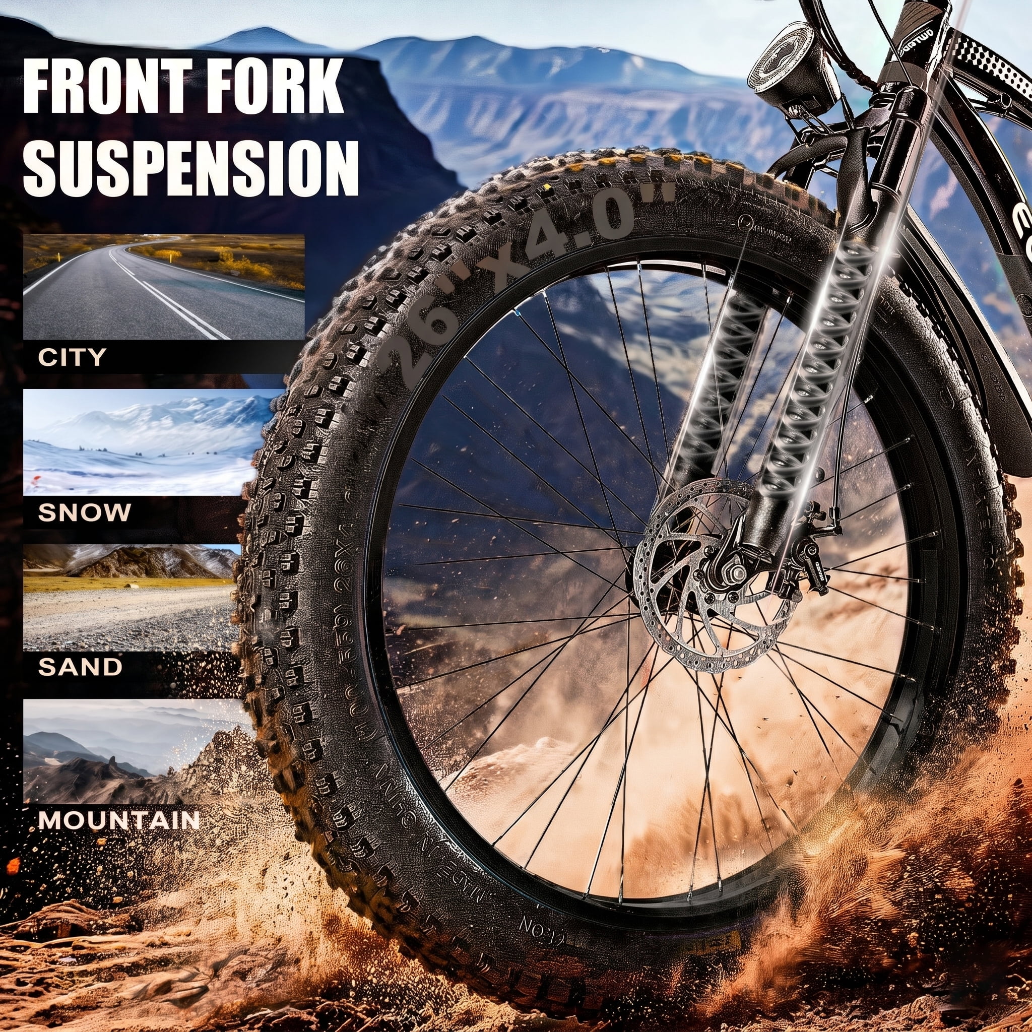 EOEOTWO 26" Fat Tire Electric Bike for Adults 1500W Peak Motor, 48V 15Ah Removable Battery, 34 MPH Fast E-Bike with 60-Mile Range, All-Terrain Mountain Bicycle with Front Suspension, UL2849 Certified