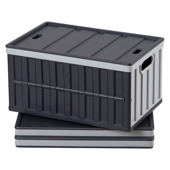 KFFKFF Plastic Collapsible Storage Bins with Lids, 65L Set of 3, Stackable Folding Crates with Handles, Supports 84 lbs Per Bin, Durable Containers, Space-Saving Baskets for Home Organization