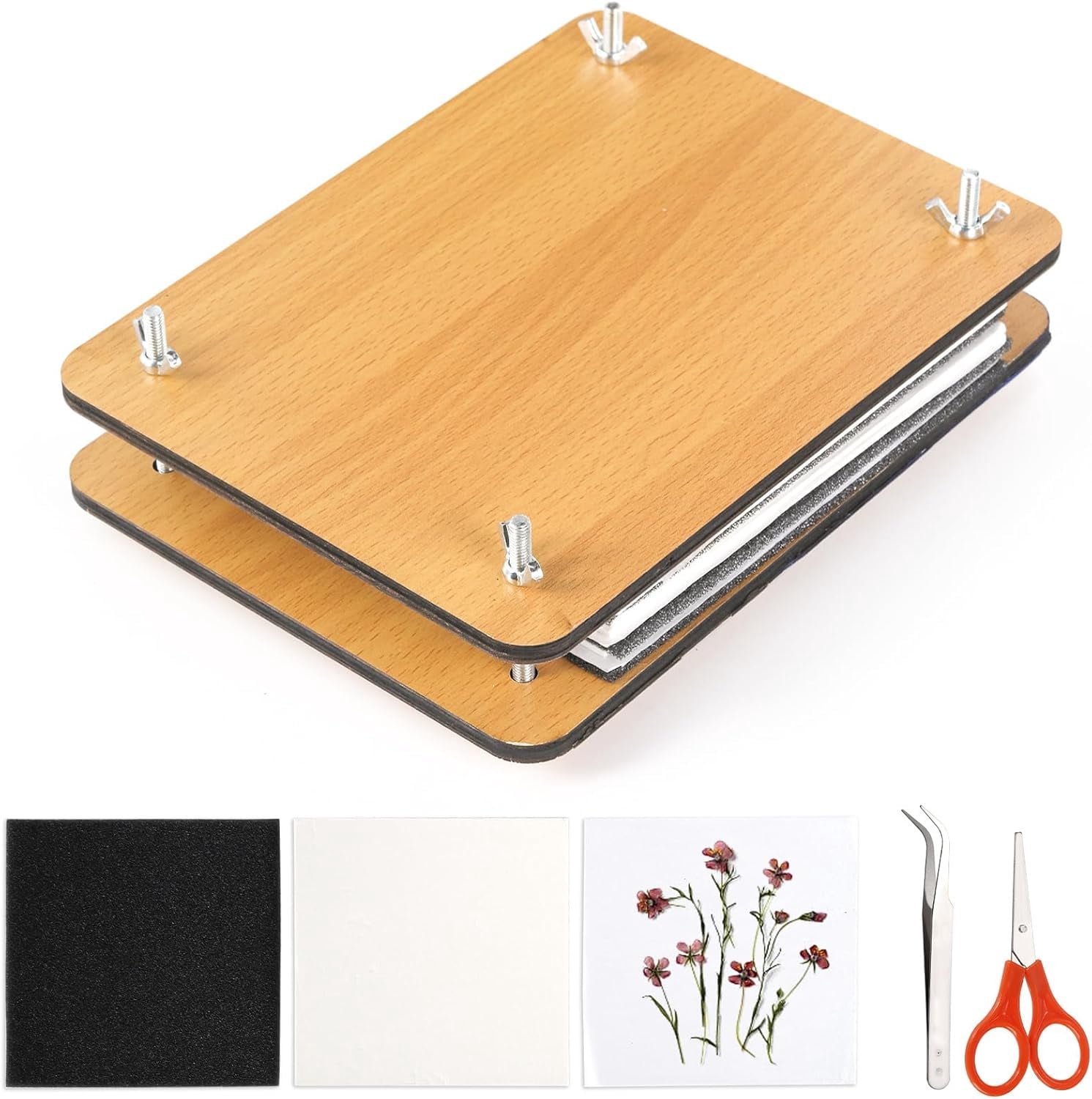 DF 54Pcs Flower Press Kit, 7" x 9.5" 6-Layer Wooden Leaves Pressing Kit for Adult, Solid Wood Book Pressed Plant Preservation Kit, DIY Arts Dried Flowers Craft Tool for Children Gift