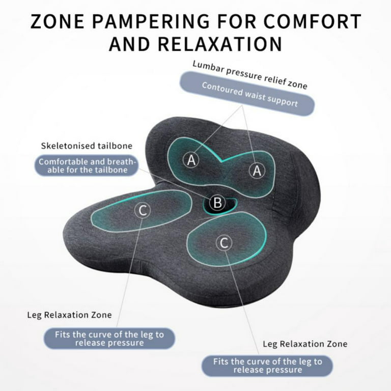 Plixio Memory Foam Seat Cushion - Chair Pillow for Sciatica, Coccyx, Back & Tailbone Pain Relief - Orthopedic Chair Pad for
