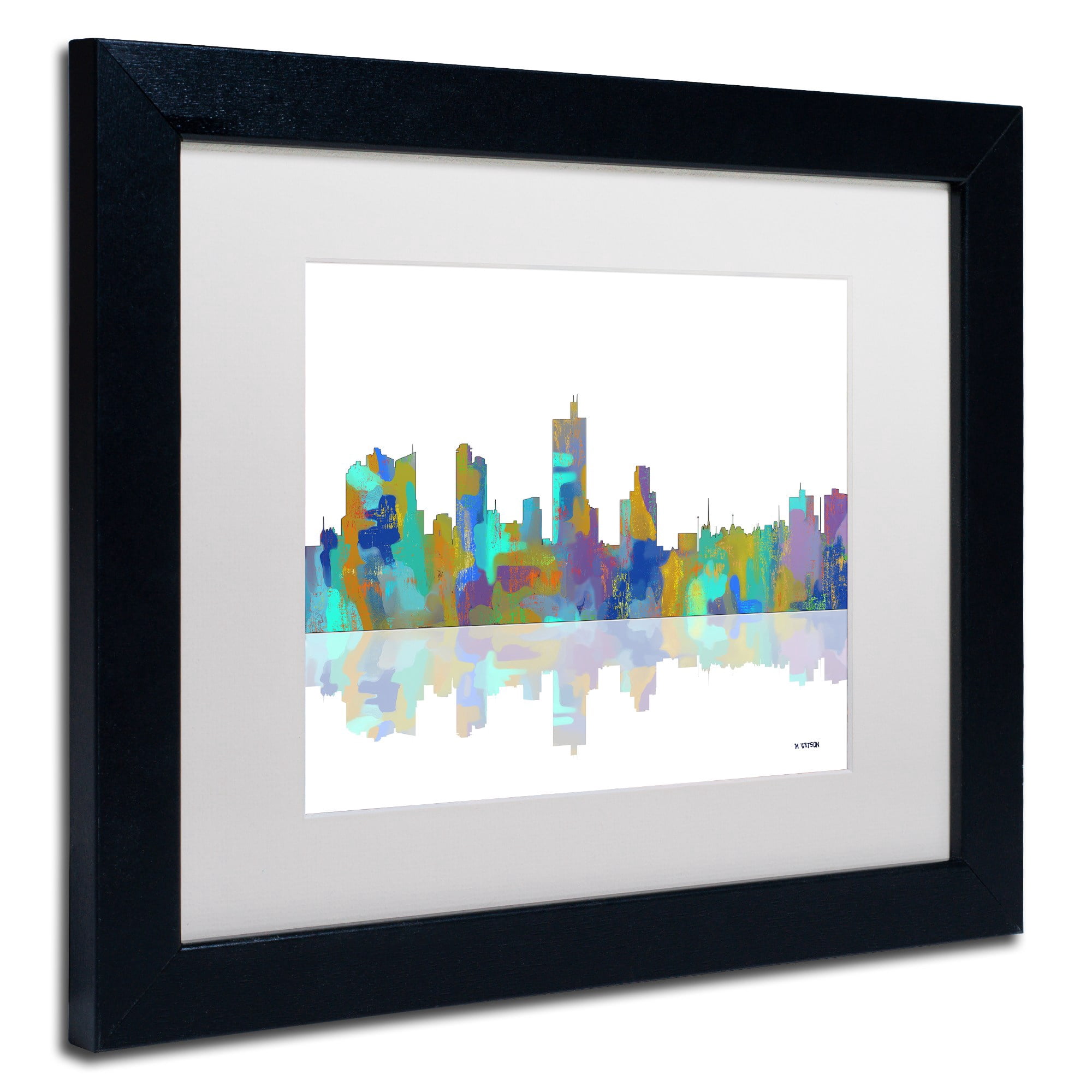 Trademark Fine Art "Fort Worth Texas Skyline" Canvas Art by Marlene Watson White Matte, Black Frame