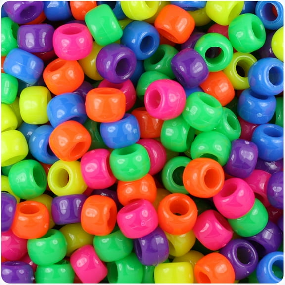 BeadTin Neon Bright Mix 9mm Barrel Pony Beads (500pcs)