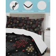 thumbnail image 3 of Full Size Quilt Bedding Set, Black Snowflake Christmas Reversible Summer Quilt 3 Pieces, Red Yellow White Snowflake Lightweight Bedspreads Coverlets with 2 Pillow Shams for All Seasons, 3 of 5