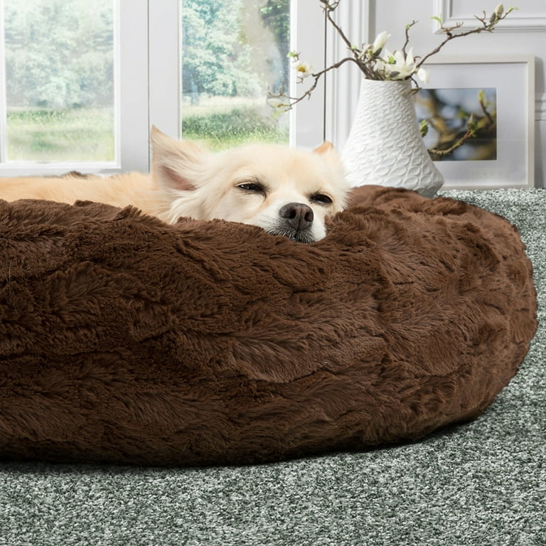 Best Friends by Sheri Donut Cuddler Lux Faux Pet Dog Bed 30 x30 Dark Chocolate Walmart