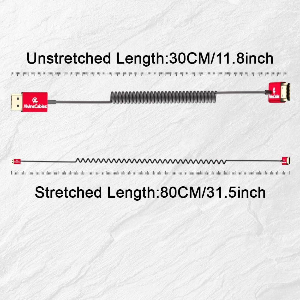 Alvin's Cables 8K 2.1 HDMI Cable 48Gbps 8K@60Hz 4K@120Hz High Speed Φ2.4mm Ultra-Thin HDMI for Sony A7 A9, for BMPCC, for Canon C70, for Atomos Ninja, for Feelworld, Straight to Down Angle Coiled