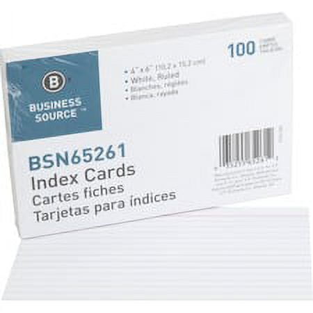Business Source Ruled White Index Cards - 6" Width x 4" Length - 100 / Pack | Bundle of 5
