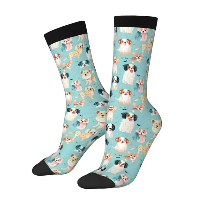 Lsque Colorful Dog Printed Men's Crew Socks, Soft Durable Breathable Moisture-Wicking with Odor Control Cotton socks