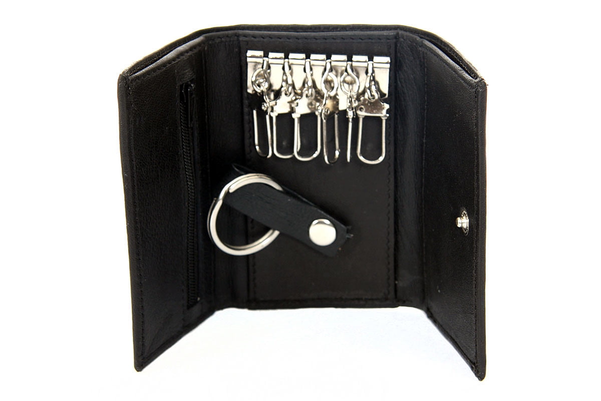 KEAKIA Sunshine Leather Key Case Wallets Tri-fold Key Holder Keychains with 6 Hooks 2 Slot Snap Closure for Men Women