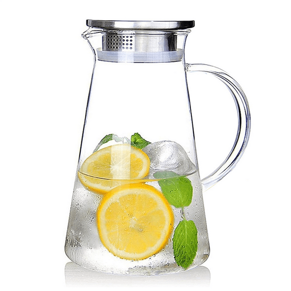 1.8 Liter Glass Pitcher with Lid, Easy Clean Heat Glass Water Carafe for Hot/Cold Beverages Cold Brew,Tea Juice,1pcs Cold Water Bottle,As Shown