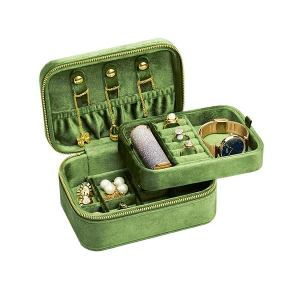 TAIMY Women's Jewelry Box, Velvet Travel Jewelry Case, DoubleLayer Jewelry Organizer, Holds Rings, Earrings, Necklaces (Avocado Green)