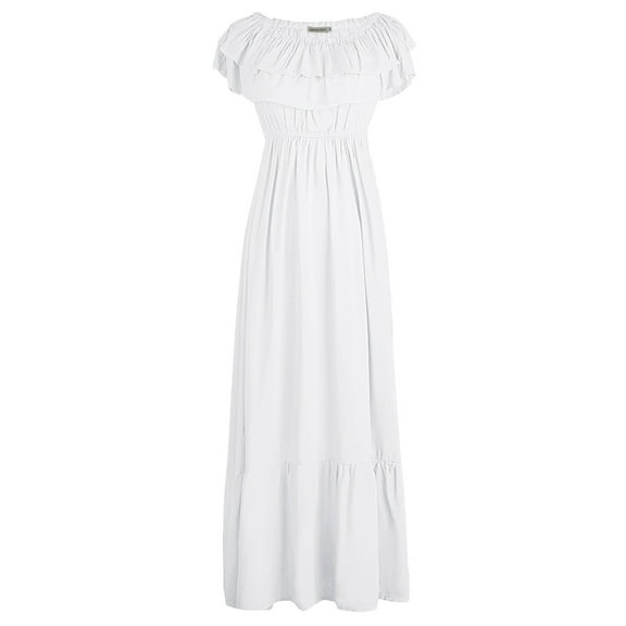 Summer Boho Peasant Ruffle Stretchy Short Sleeve Long Beach Maxi Dress for Women