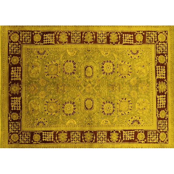 Ahgly Company Indoor Rectangle Oriental Yellow Traditional Area Rugs, 7' x 9'