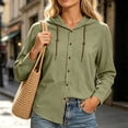 thumbnail image 2 of Josdec Button Down Hooded Sweatshirt for Women Solid Long Sleeve Cotton with Drawstring Loose Casual Overshirt Jacket S-XXL, 2 of 8