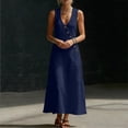 thumbnail image 5 of Summer Dresses for Women Casual V Neck Sleeveless Loose Tunic Maxi Dress Boho Floral Print Beach Vacation Flowy Sundress, 5 of 8