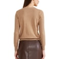 thumbnail image 3 of Suéter ligero de mujer Inspire Chic, con cuello redondo, botones, manga larga, cárdigan, color camel, 3 of 6