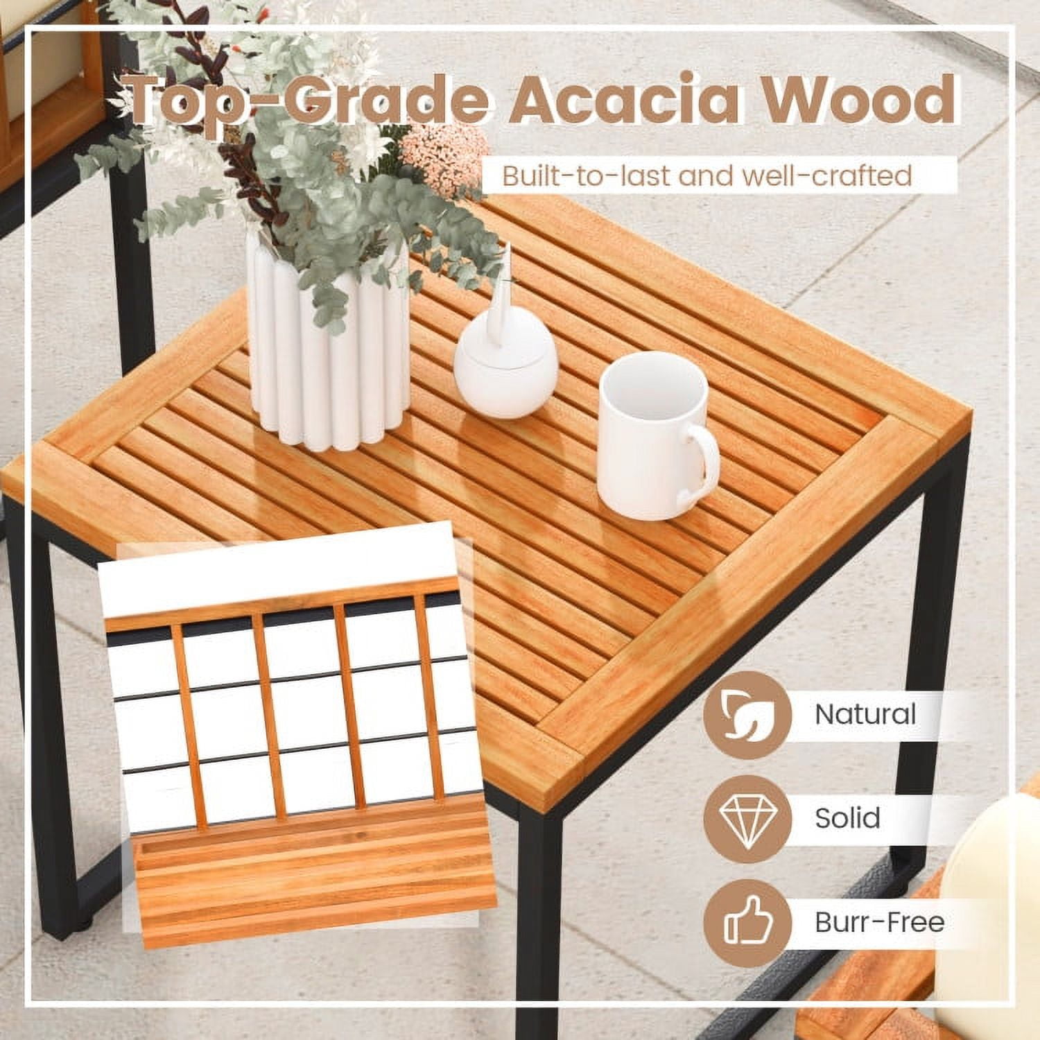 Aimee Lii 3 Pieces Patio Chair Set Acacia Wood Outdoor Sofa Set with Soft Cushions, Outdoor Patio Furniture Sets, Beige