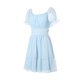 thumbnail image 3 of VISgogo Vestido casual de manga corta para mujer, a la moda, de color sólido, cuello barco, con lazo, sin espalda, vestido acampanado VISgogo moda, 3 of 9