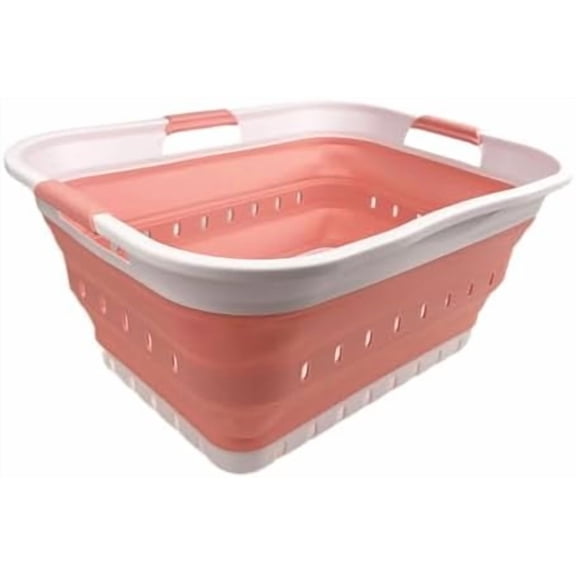 42L (11 gallon) Collapsible Plastic Laundry Basket - Foldable Pop Up Storage Container/Organizer - Space Saving Hamper/Basket (1, White/Quartz Pink)