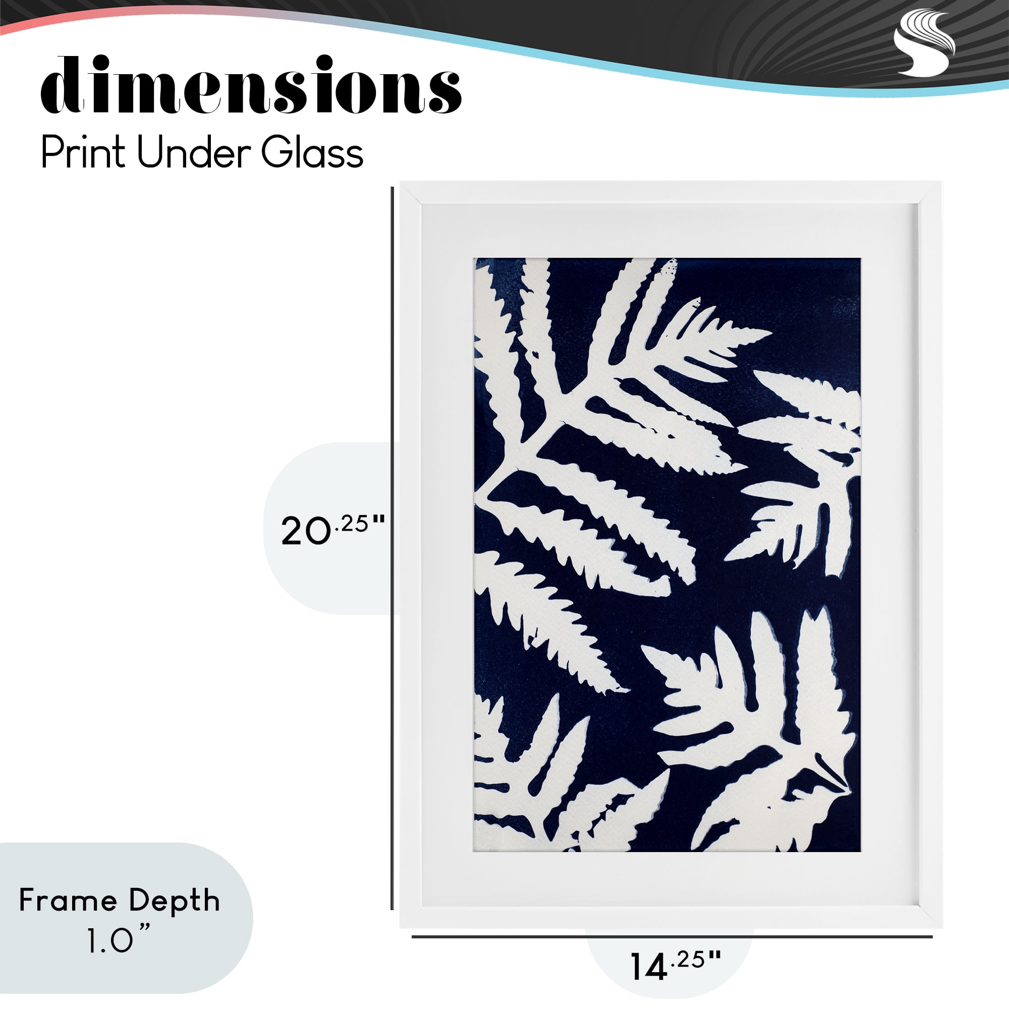 Stupell Industries White Ferns on Indigo White Framed Print Under Glass, design by Lynn Byrd