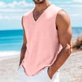 thumbnail image 2 of Ahabrexf No Sleeve Shirt Men Solid Color V Neck Vintage Worn Corners Breathable Beach Vacation Tank Top, 2 of 8