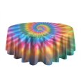 thumbnail image 5 of Rainbow Tie Dye Mandala Pattern Round Tablecloth 60"x60",Wrinkle Wipeable Table Cloth for Kitchen Dining Room Picnic Patio Party, 5 of 6