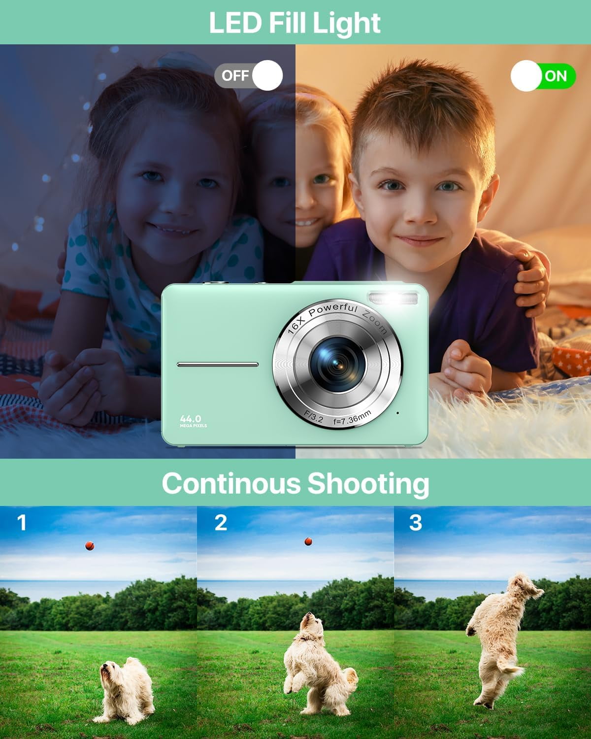 ACTITOP Digital Camera FHD1080P 44MP Portable Camera for Kids 2.4"LCD Screen Small Video Camera with 32G Card