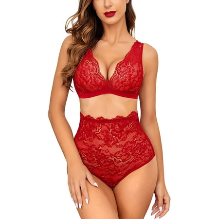 Avidlove Sexy Plus Size Lingerie for Women High Waist Bra and Panty Set Strappy Bodysuit