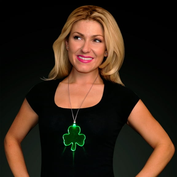 FlashingBlinkyLights Light Up Shamrock Necklace With Green LEDs