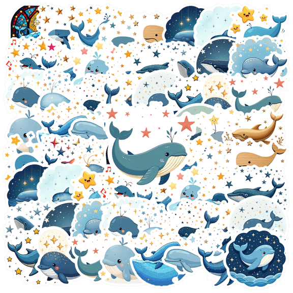 cartoon Whale Theme Stickers, Waterproof Whale Theme Sticker for Water Bottle Laptop Phone Cases Planner Skateboard Luggage Helmet Party Favor Decor, Ideal for Adults Teens Teacher Rewards