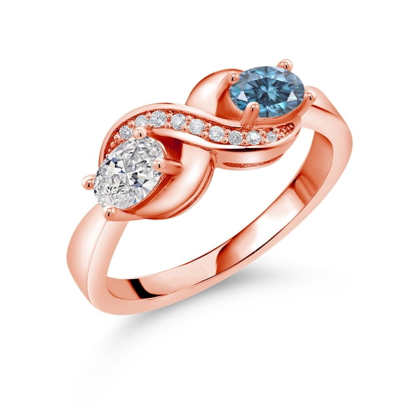 Gem Stone King 18K Rose Gold Plated Silver Lab Grown Diamond and Persian Blue Moissanite and Created Sapphire Infinity Promise Ring for Women | 0.94 Cttw | Oval 6X4MM | Gemstone Birthstone | Size 5