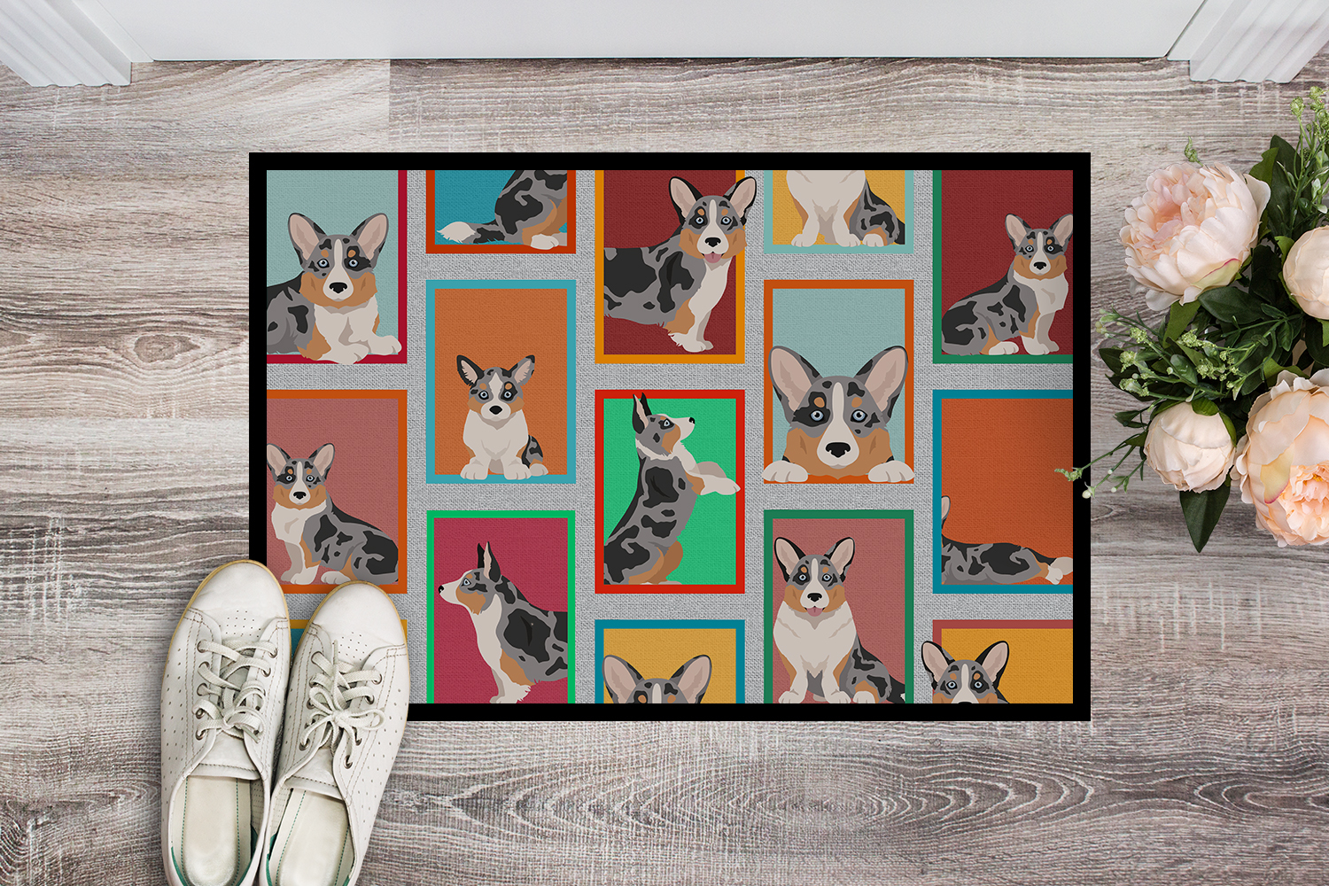 Lots of Blue Merle Welsh Cardigan Corgi Indoor or Outdoor Mat 18x27 27 in x 18 in