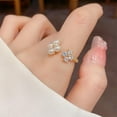 thumbnail image 2 of Dainty Pearl Flower Ring for Women Adjustable Open Statement Band Sparkling Cubic Zirconia Simulation Pearl Elegant Engagement Promise Ring Wedding Cocktail Party Jewelry, 2 of 6